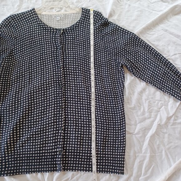 Croft & Barrow Black & White Houndstooth Cardigan Sweater, 100% Cotton, Large - Picture 10 of 12